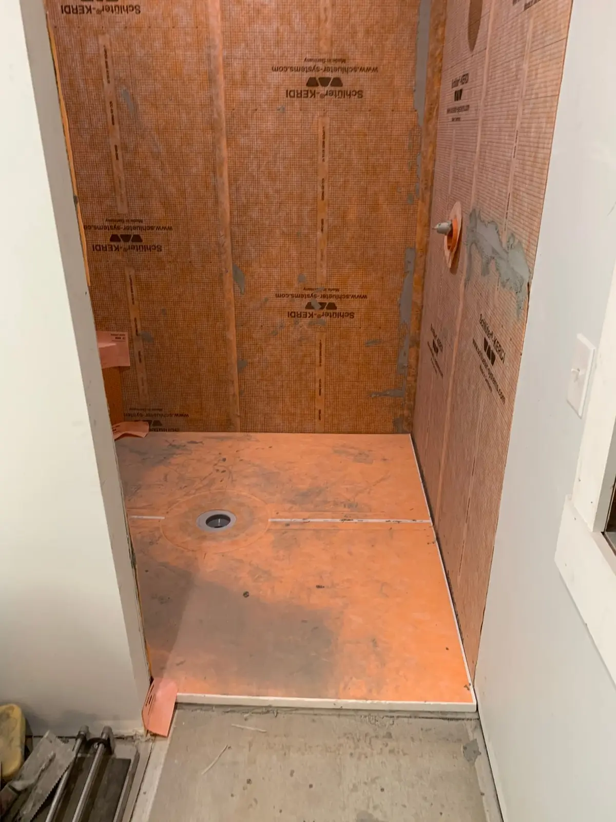 Subway Tile Showers with Leaded-Glass Window — Progress photo 1