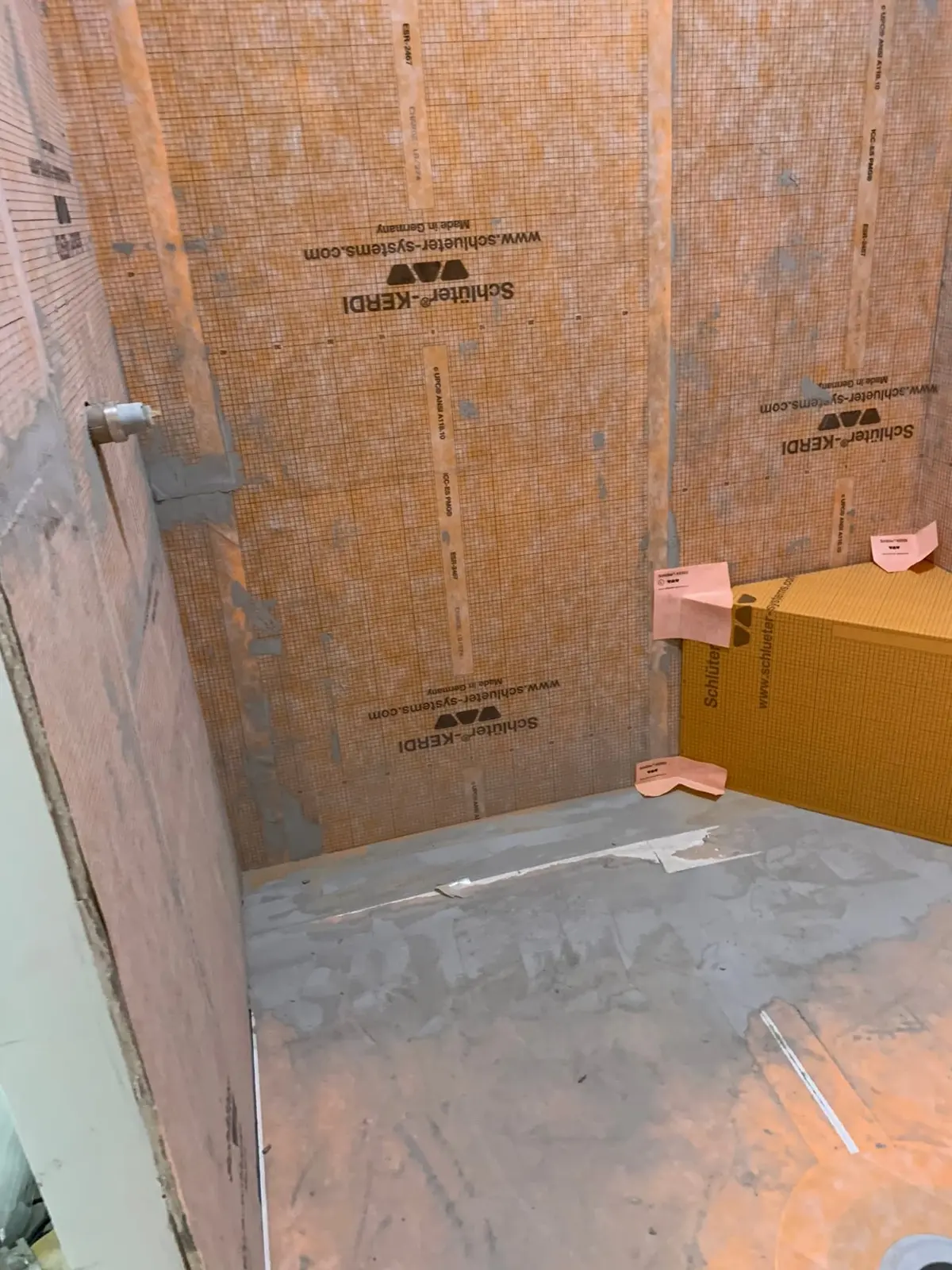 Subway Tile Showers with Leaded-Glass Window — Progress photo 3