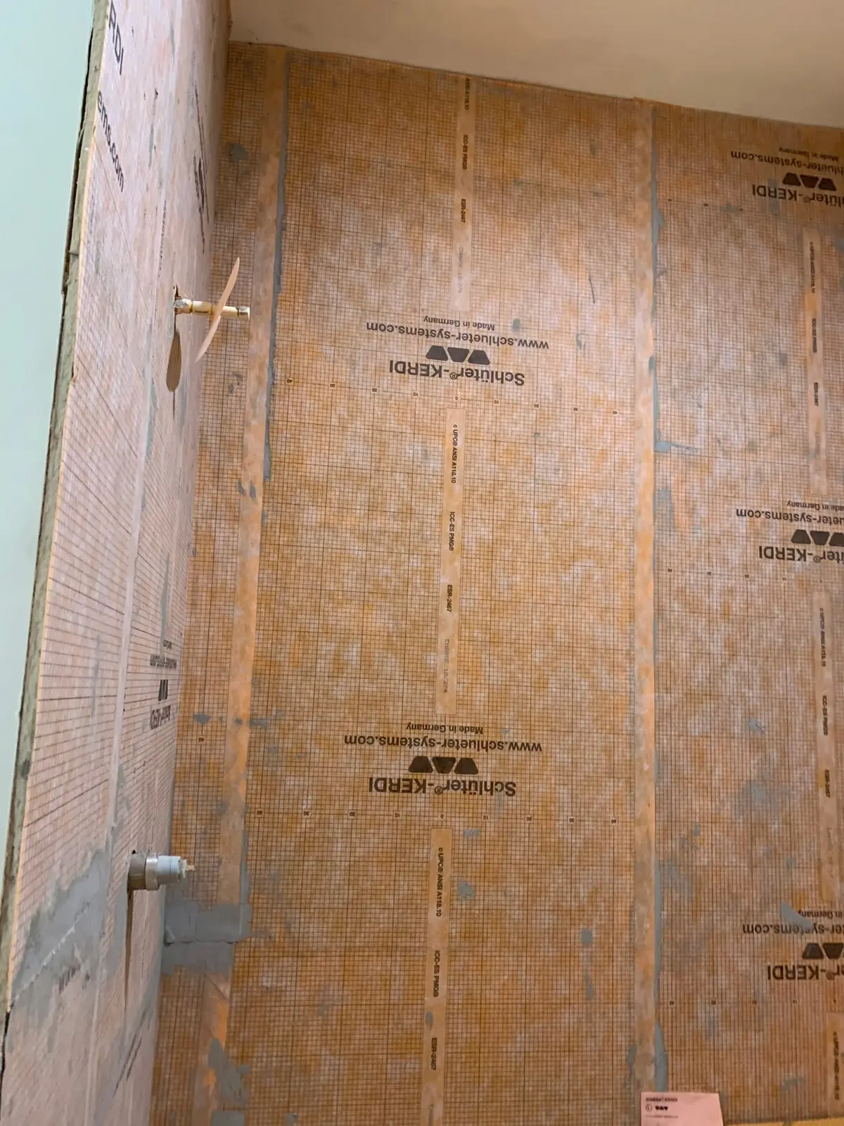 Subway Tile Showers with Leaded-Glass Window — Progress photo 4