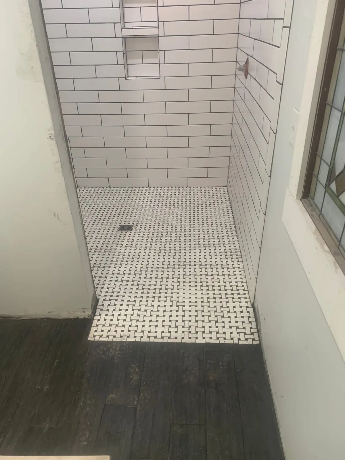 Subway Tile Showers with Leaded-Glass Window — finished photo 4
