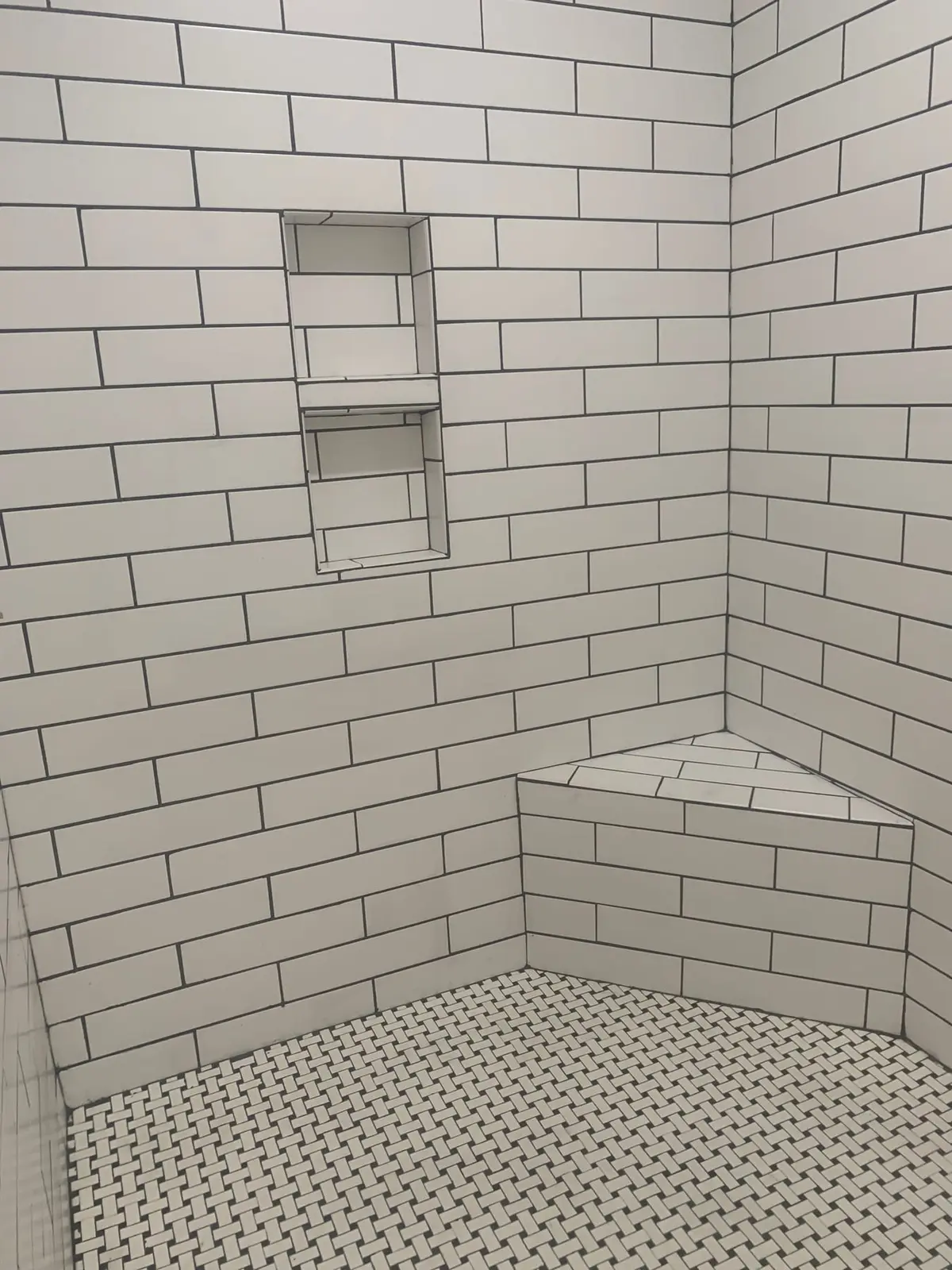 Subway Tile Showers with Leaded-Glass Window — finished photo 2