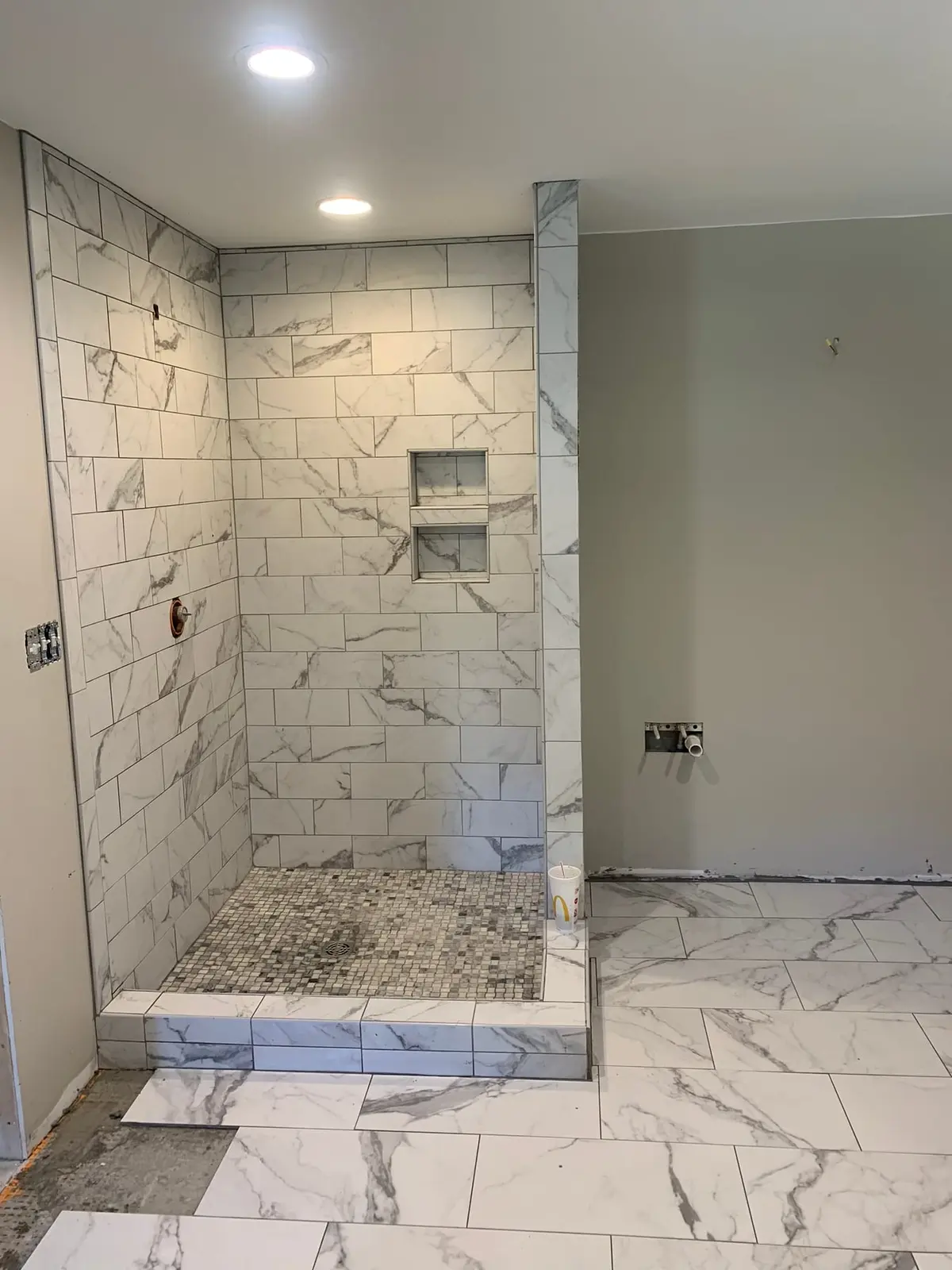 Marble-Look Bath with Fireplace — finished photo 2