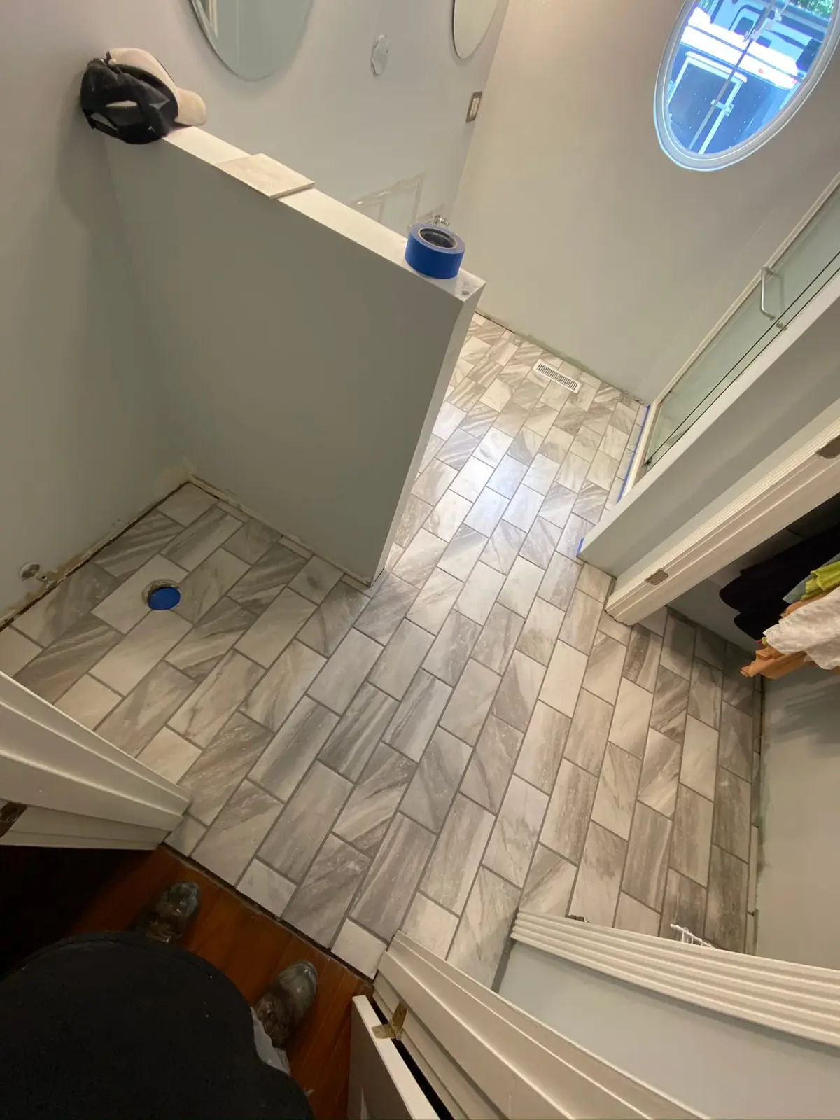 Marble-Look Tile Floor with Walk-In Shower — finished photo 3
