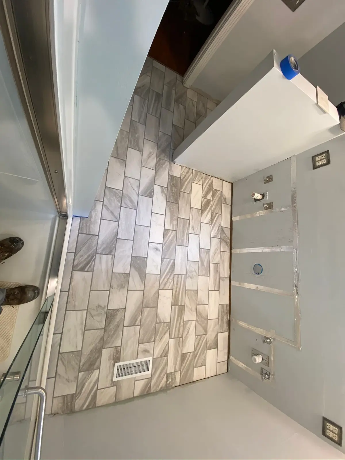 Marble-Look Tile Floor with Walk-In Shower — finished photo 2