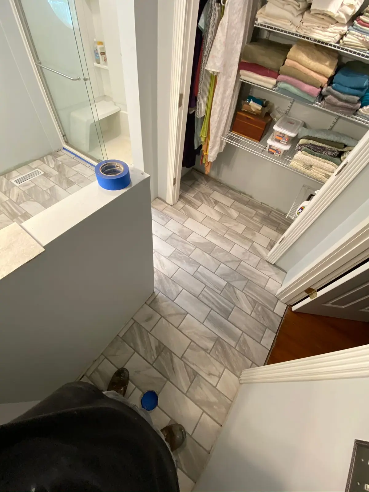 Marble-Look Tile Floor with Walk-In Shower — finished photo 4