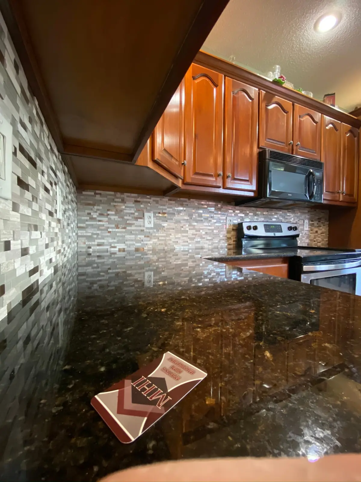 Kitchen Stacked-Stone Mosaic Backsplash — finished photo 6