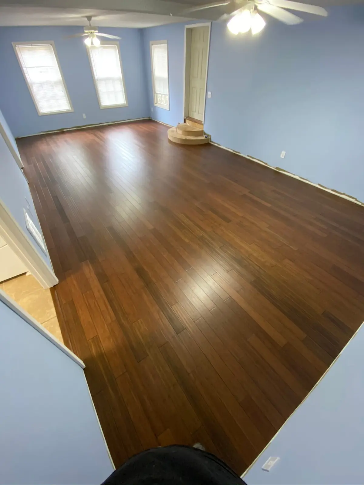 Dark Plank Floor in Blue Room
