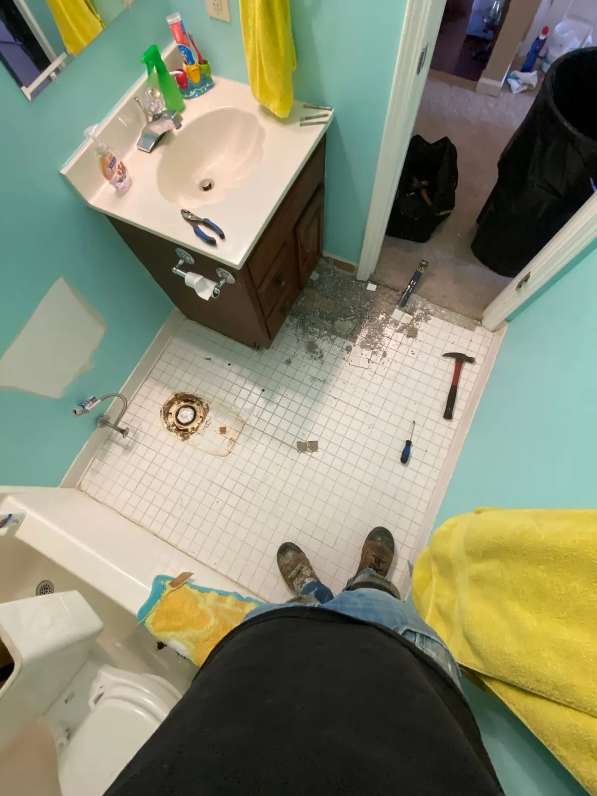During work — Bathroom Floor Tile