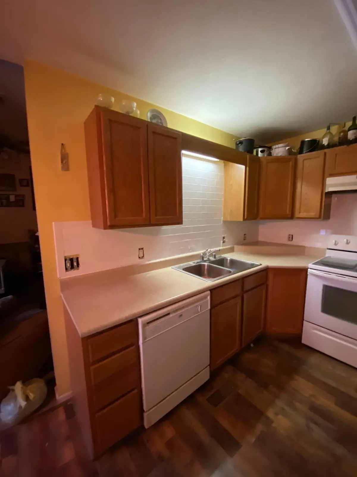 Kitchen Plank Floor and Subway Tile Backsplash — finished photo 8