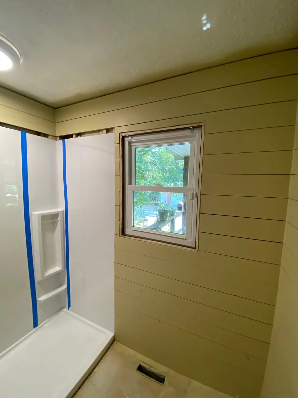 Shiplap Bath with Glass Shower and Pebble Floor — Progress photo 3