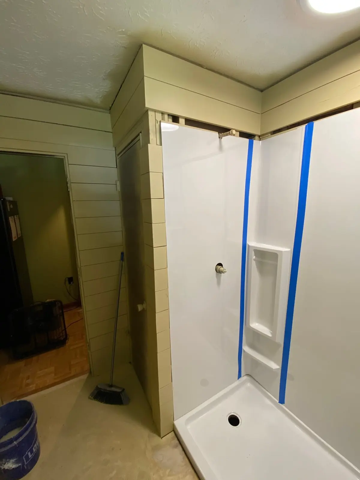 Shiplap Bath with Glass Shower and Pebble Floor — Progress photo 4