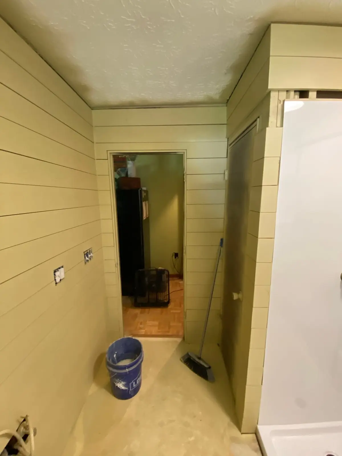 Shiplap Bath with Glass Shower and Pebble Floor — Progress photo 5