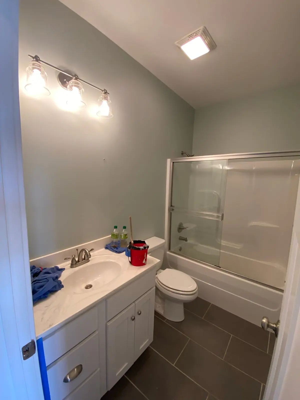 Blue-Gray Bath with Tile Floor — finished photo 3