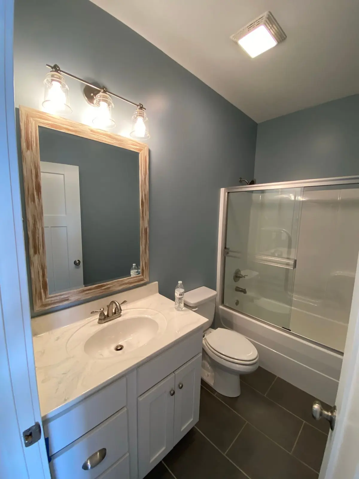 Blue-Gray Bath with Tile Floor