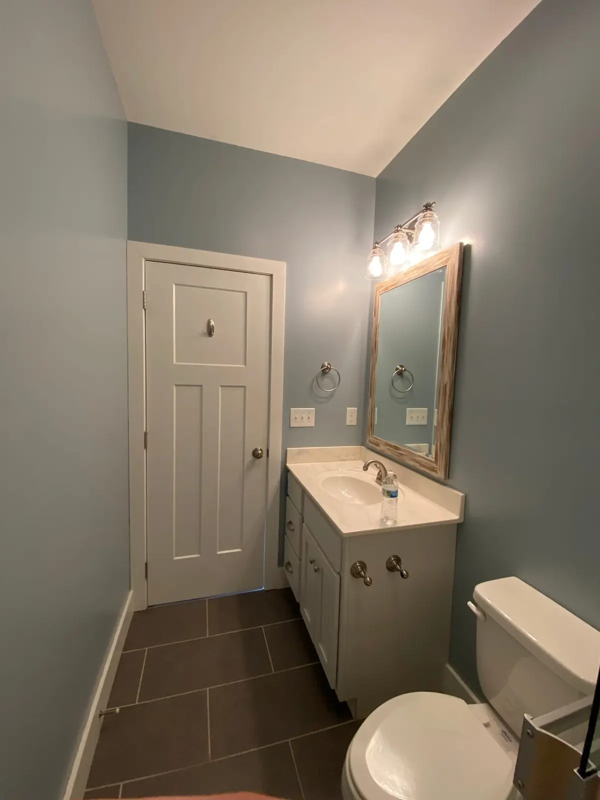 Blue-Gray Bath with Tile Floor — finished photo 4
