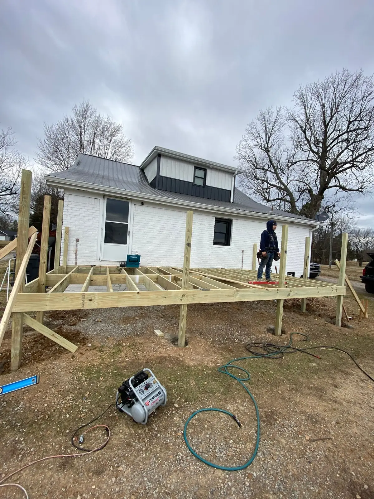 New Wood Deck on Painted Brick House — Progress photo 2