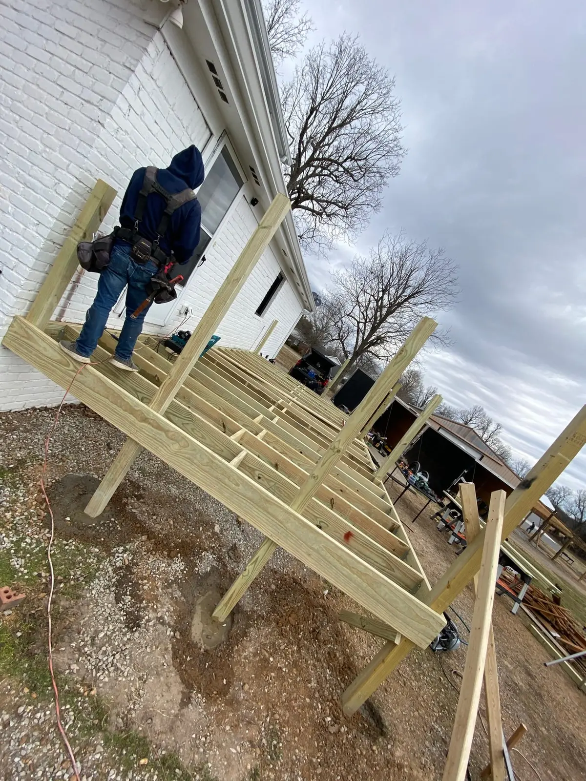 New Wood Deck on Painted Brick House — Progress photo 3