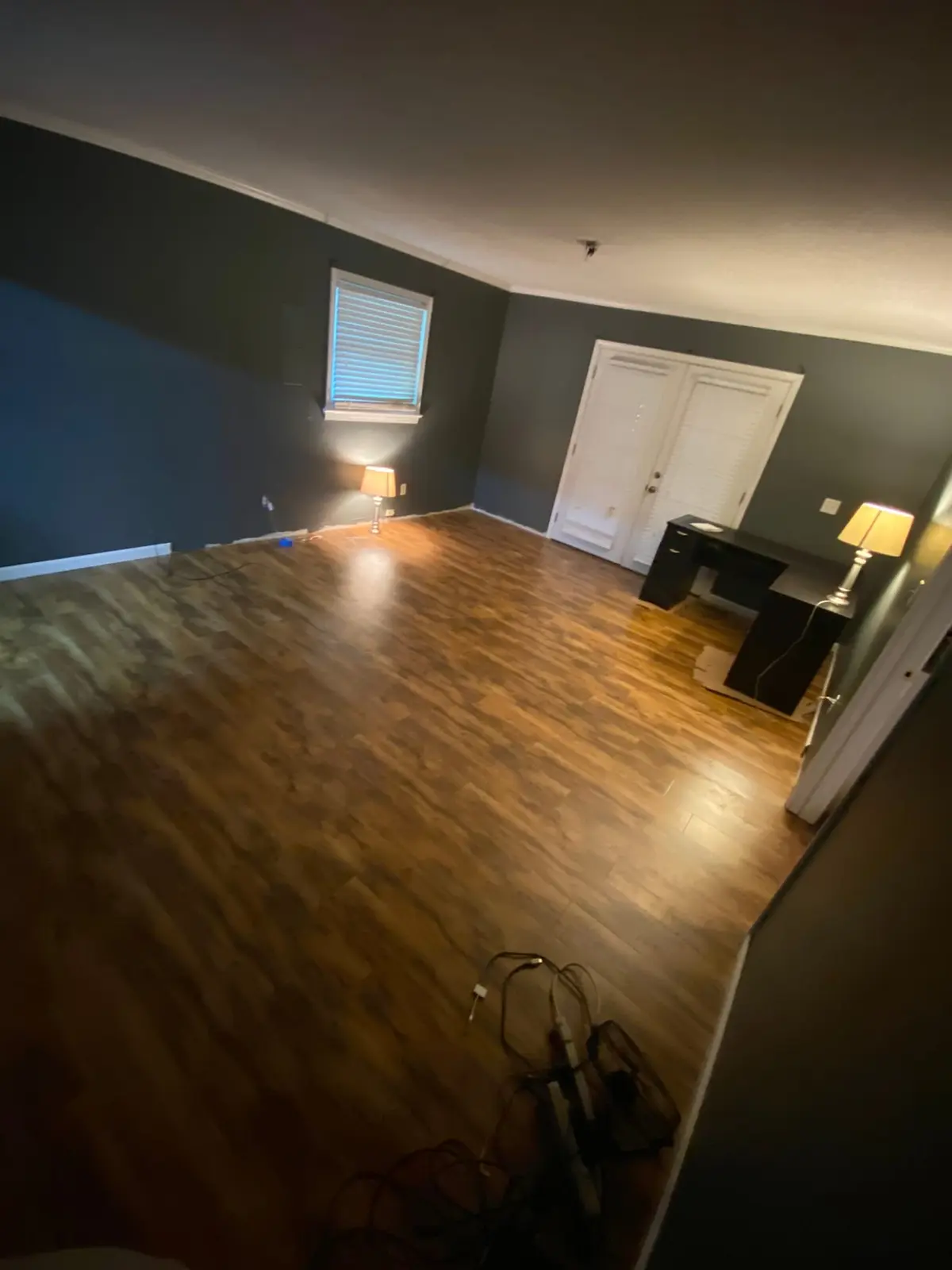 Charcoal Bedroom with New Plank Floor