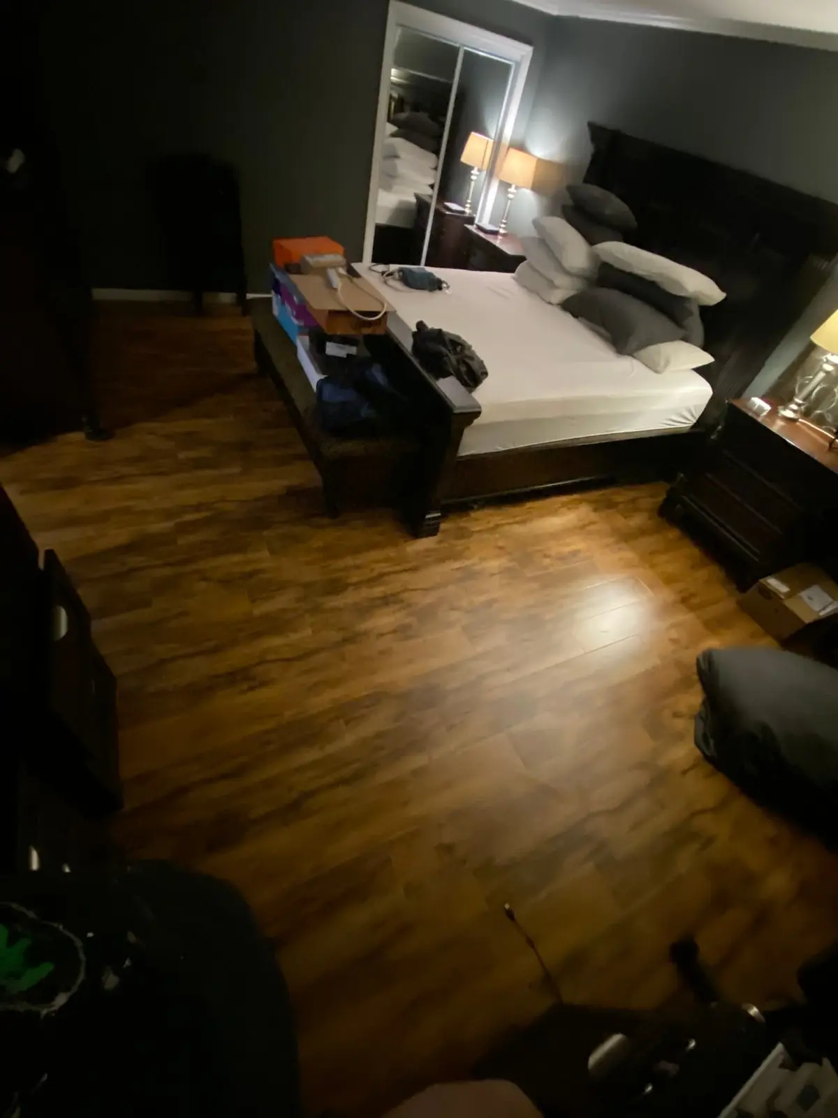 Charcoal Bedroom with New Plank Floor — finished photo 3