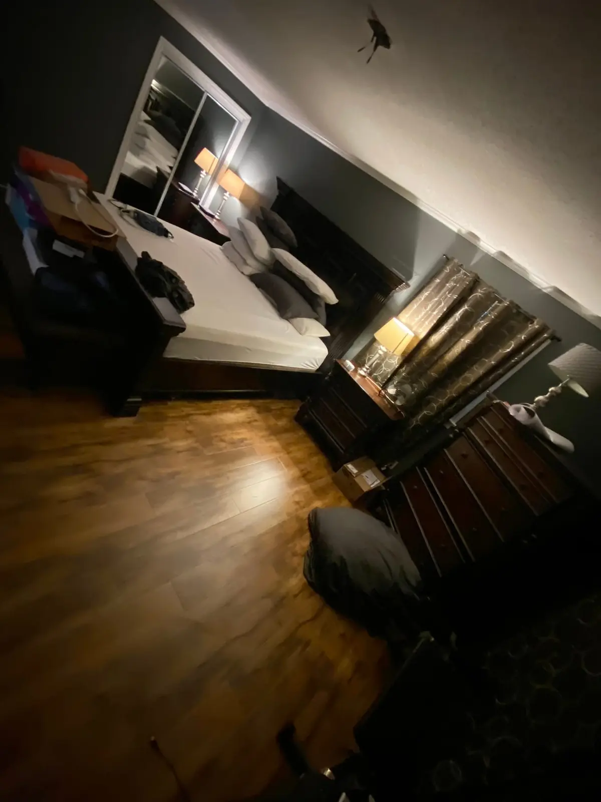 Charcoal Bedroom with New Plank Floor — finished photo 4