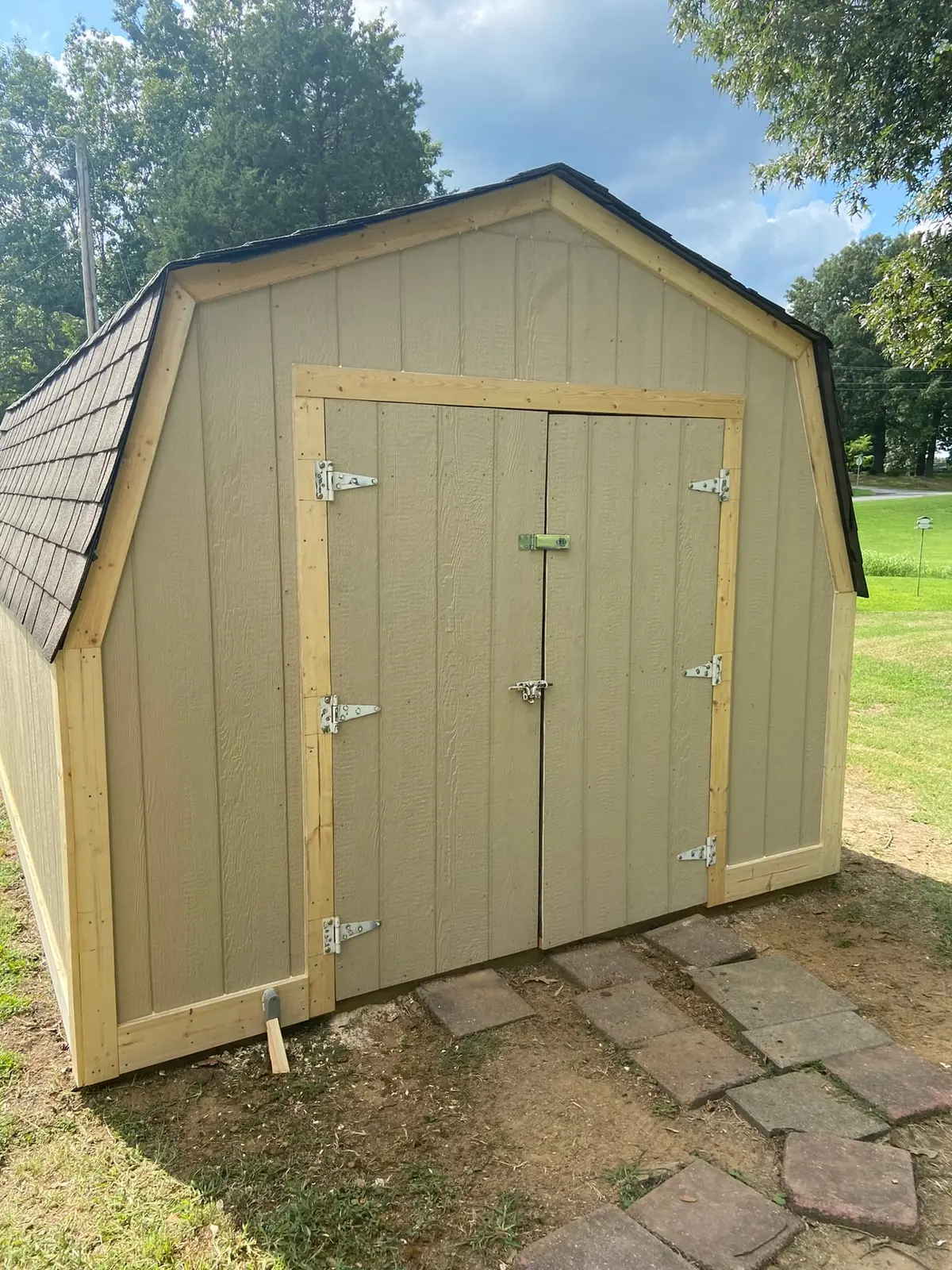 During work — Barn-Style Shed New Trim and Paint