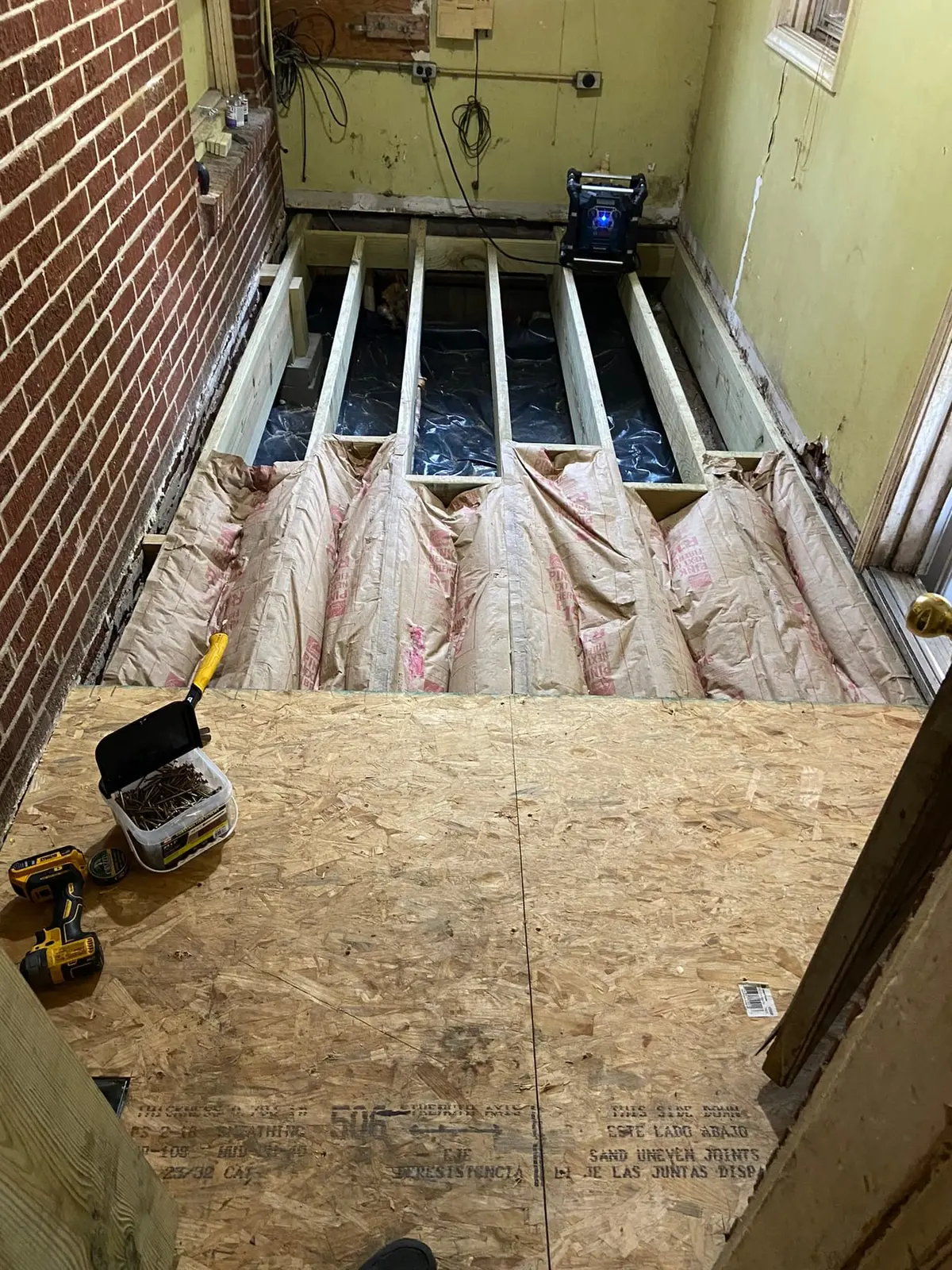 Floor Joist and Subfloor Rebuild, Brick-Wall Room — progress photo 3