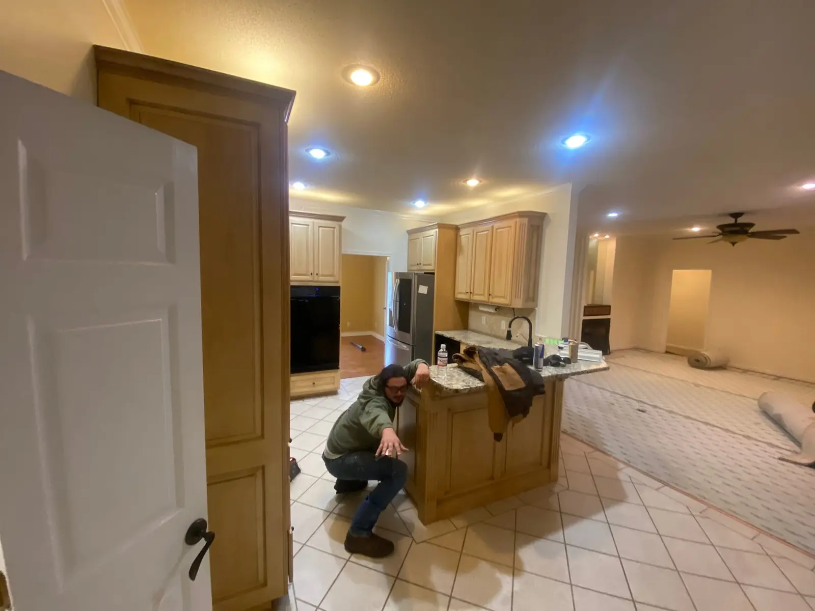 New Floors, Paint and Stacked-Stone Fireplace — Before photo 5