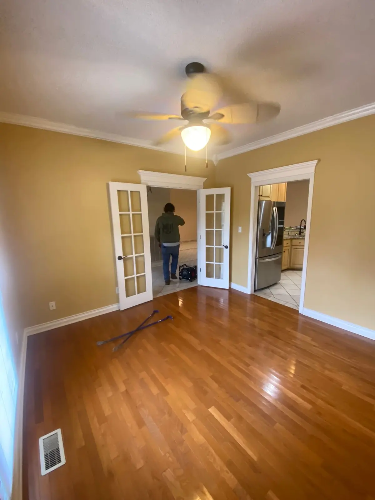 New Floors, Paint and Stacked-Stone Fireplace — Before photo 11