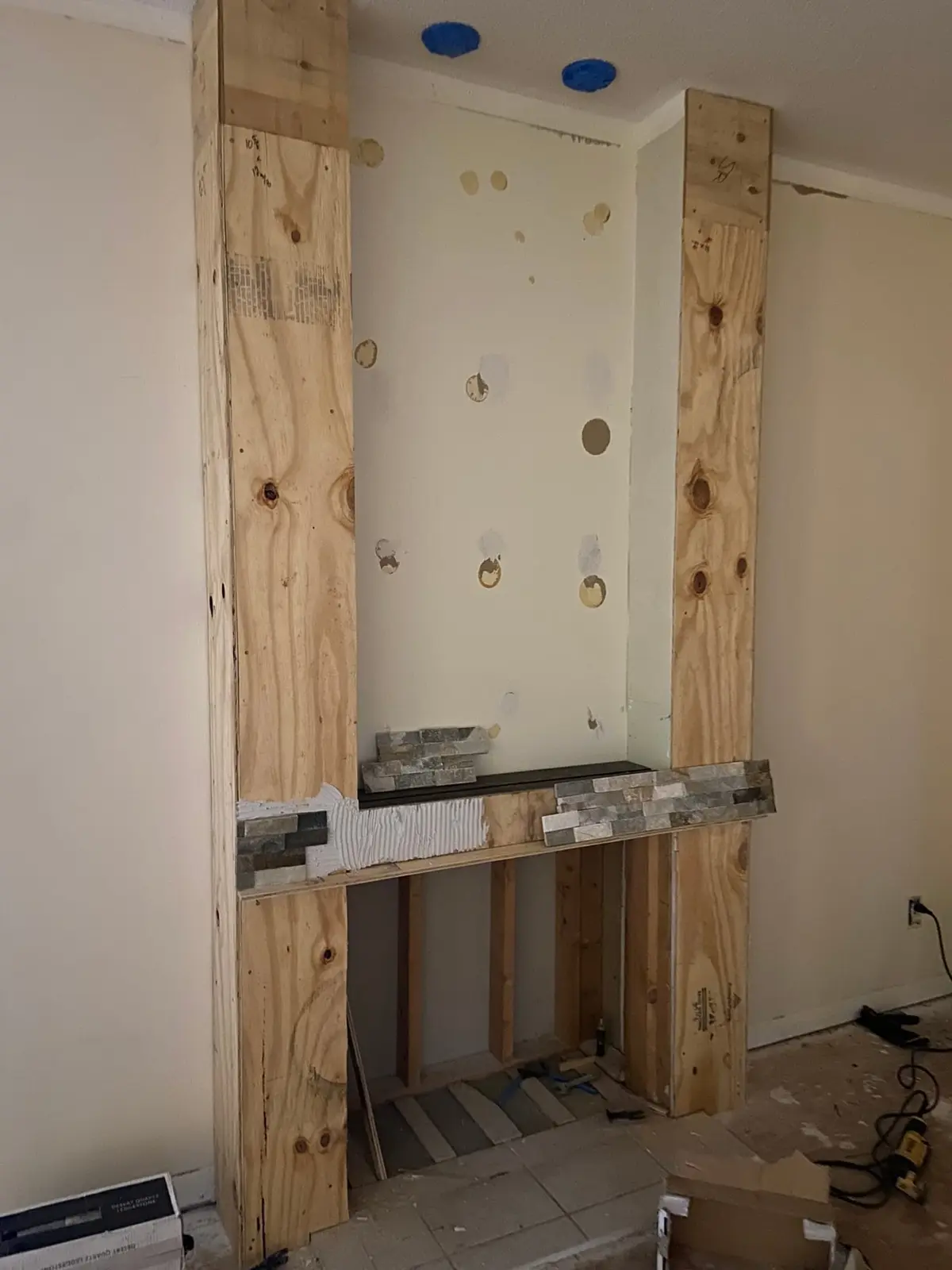 New Floors, Paint and Stacked-Stone Fireplace — Progress photo 1