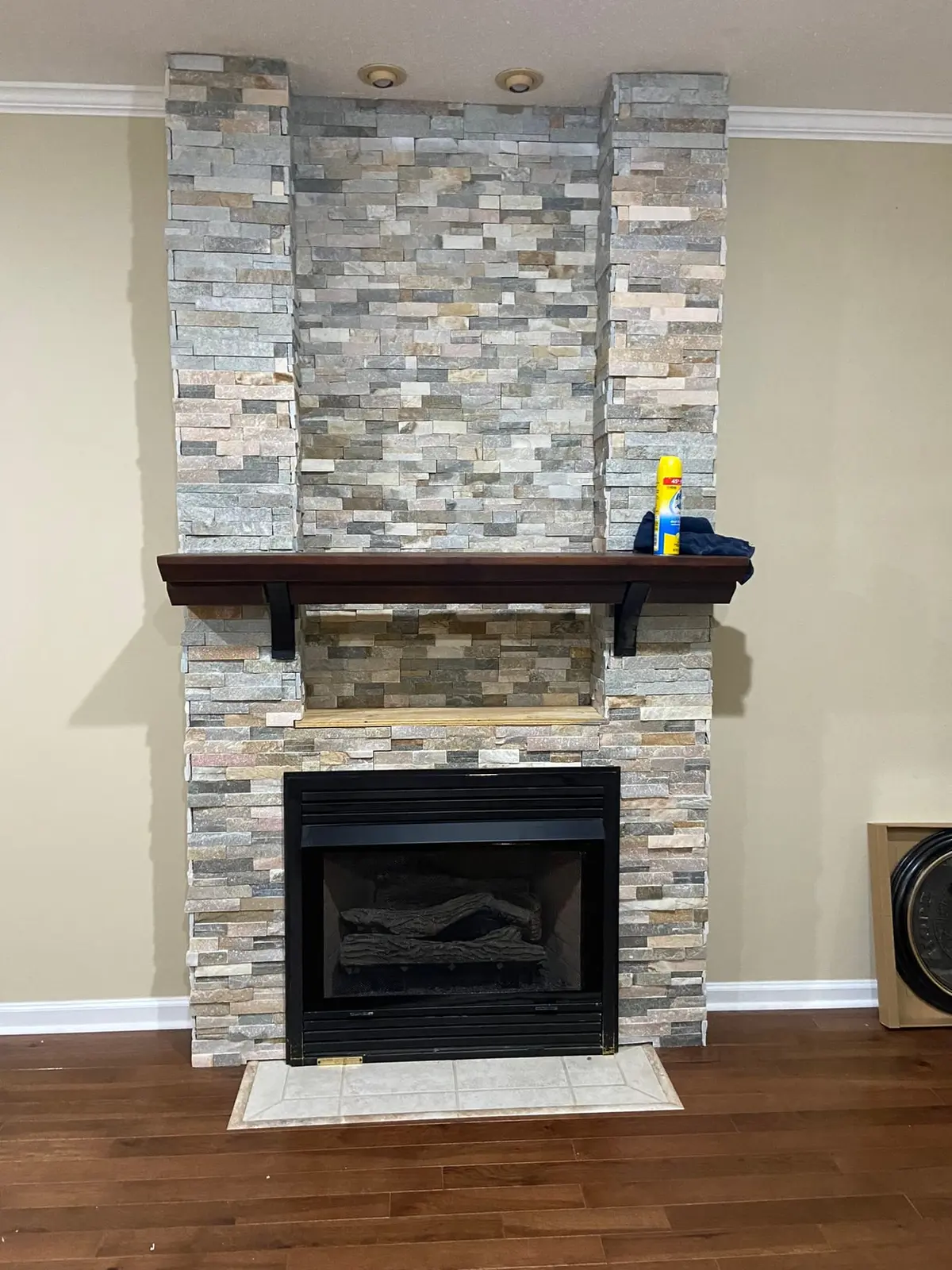 New Floors, Paint and Stacked-Stone Fireplace — finished photo 1