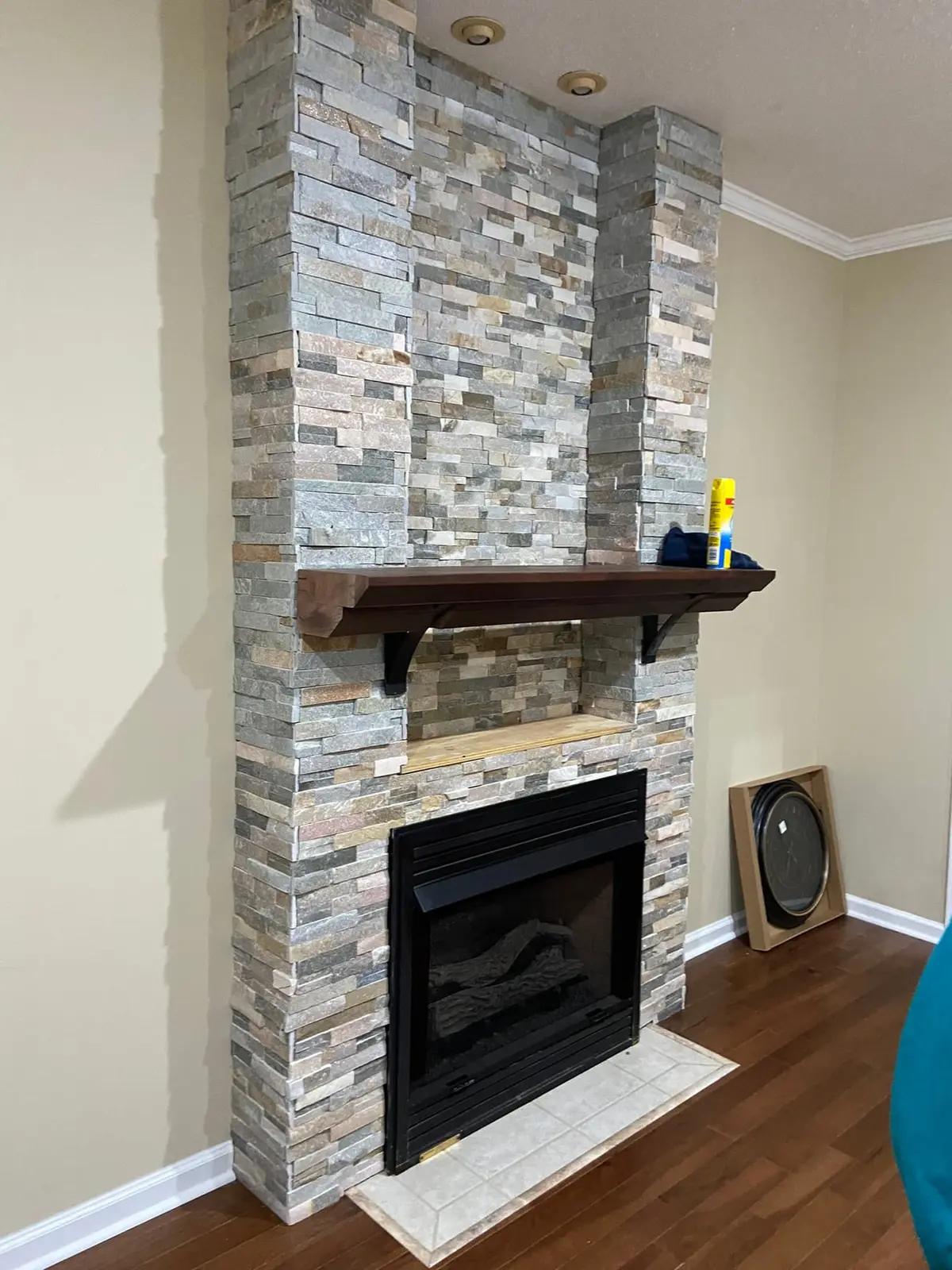 New Floors, Paint and Stacked-Stone Fireplace — finished photo 4