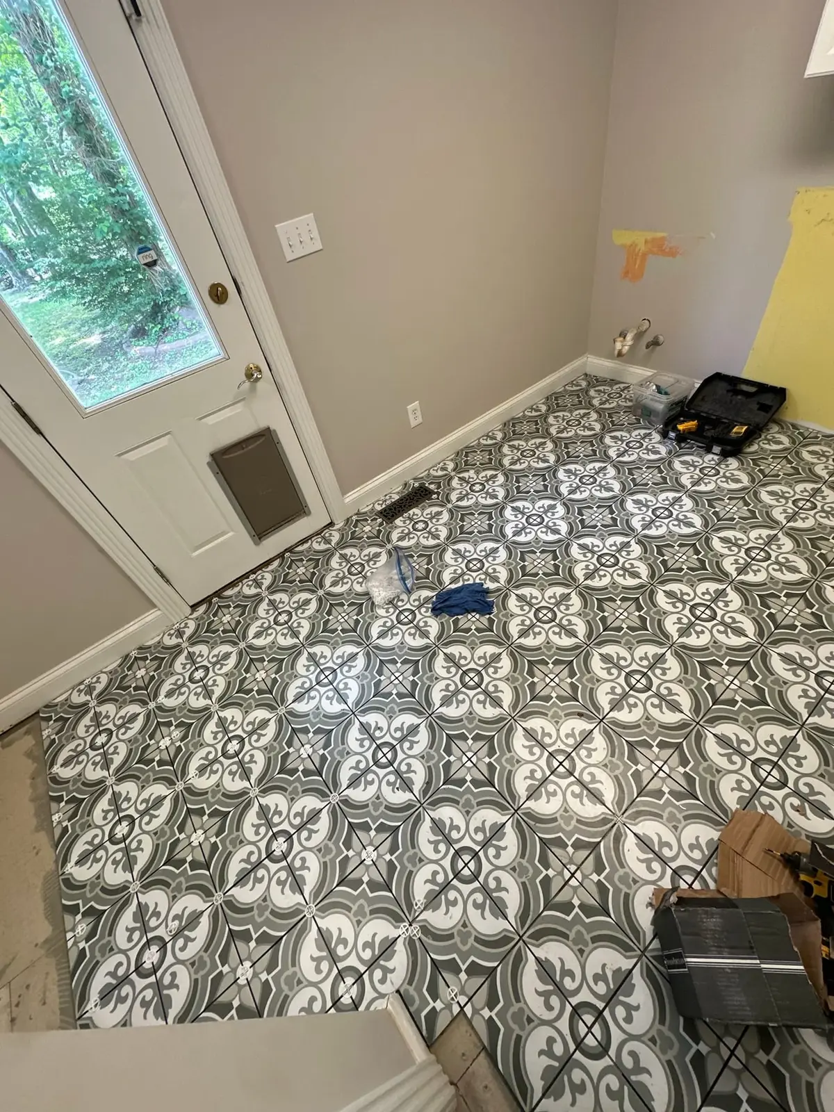 Patterned Floor Tile, Back Entry and Small Bath — Progress photo 1