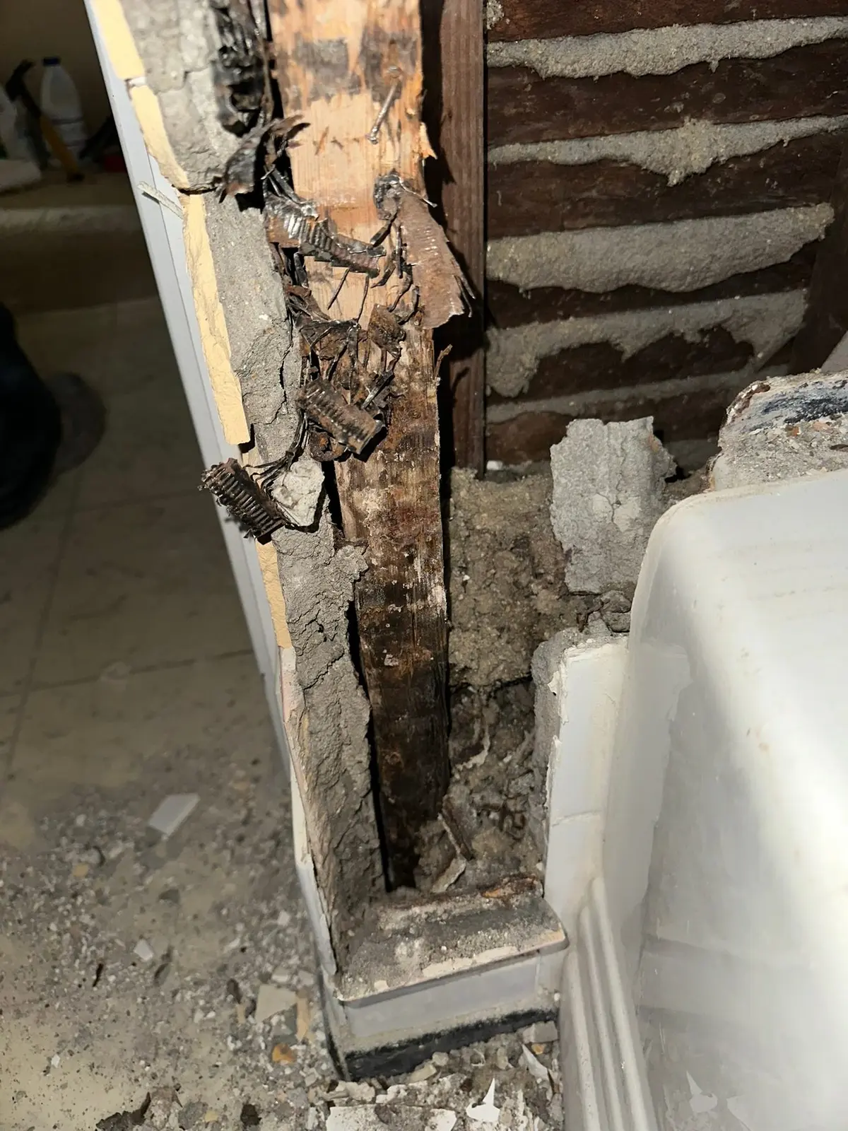 Rotted Bathroom Gutted, Floor Framing Rebuilt — Demo photo 1