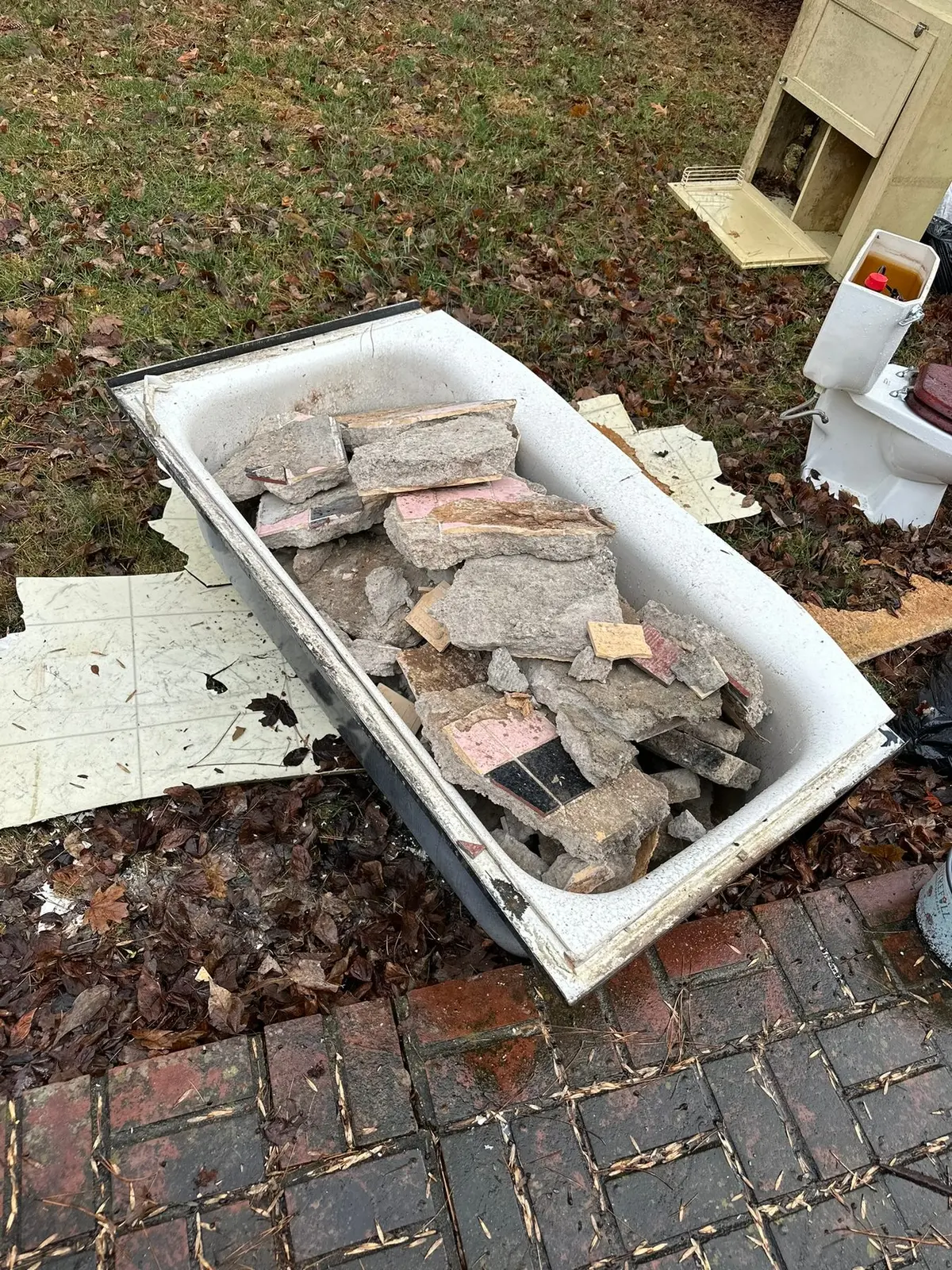 Rotted Bathroom Gutted, Floor Framing Rebuilt — Demo photo 4
