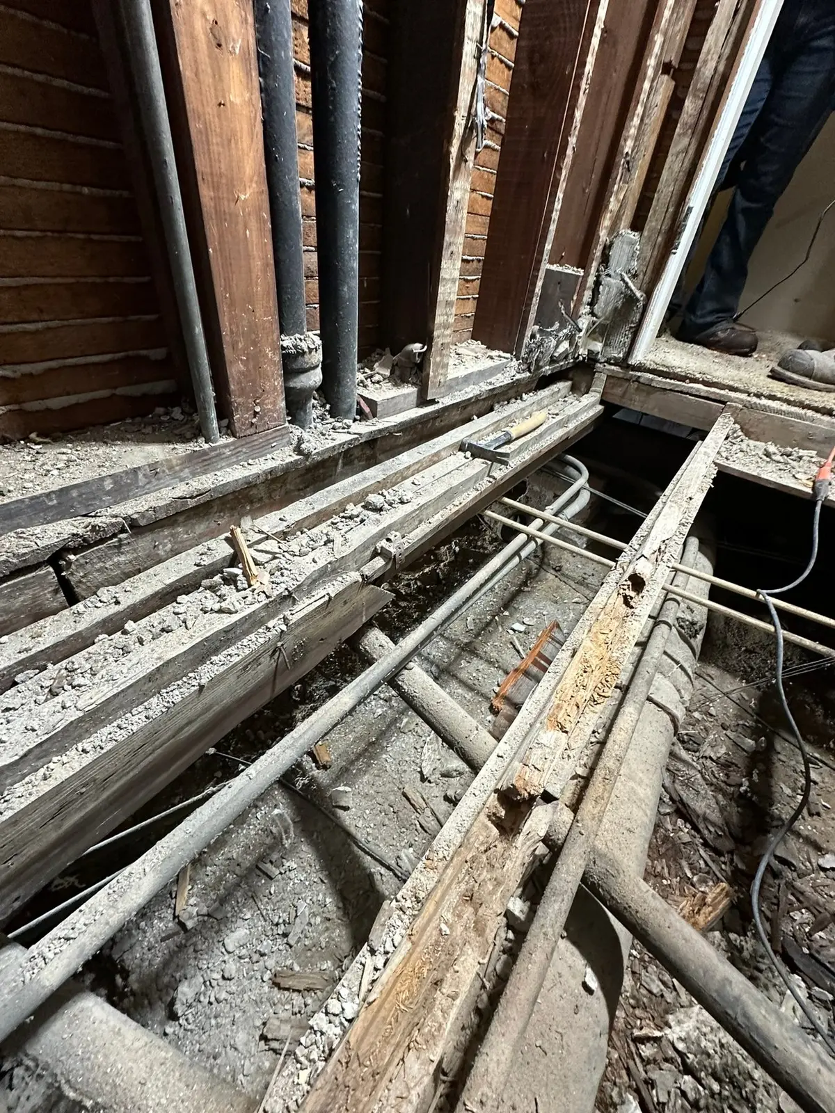 Rotted Bathroom Gutted, Floor Framing Rebuilt — Demo photo 9