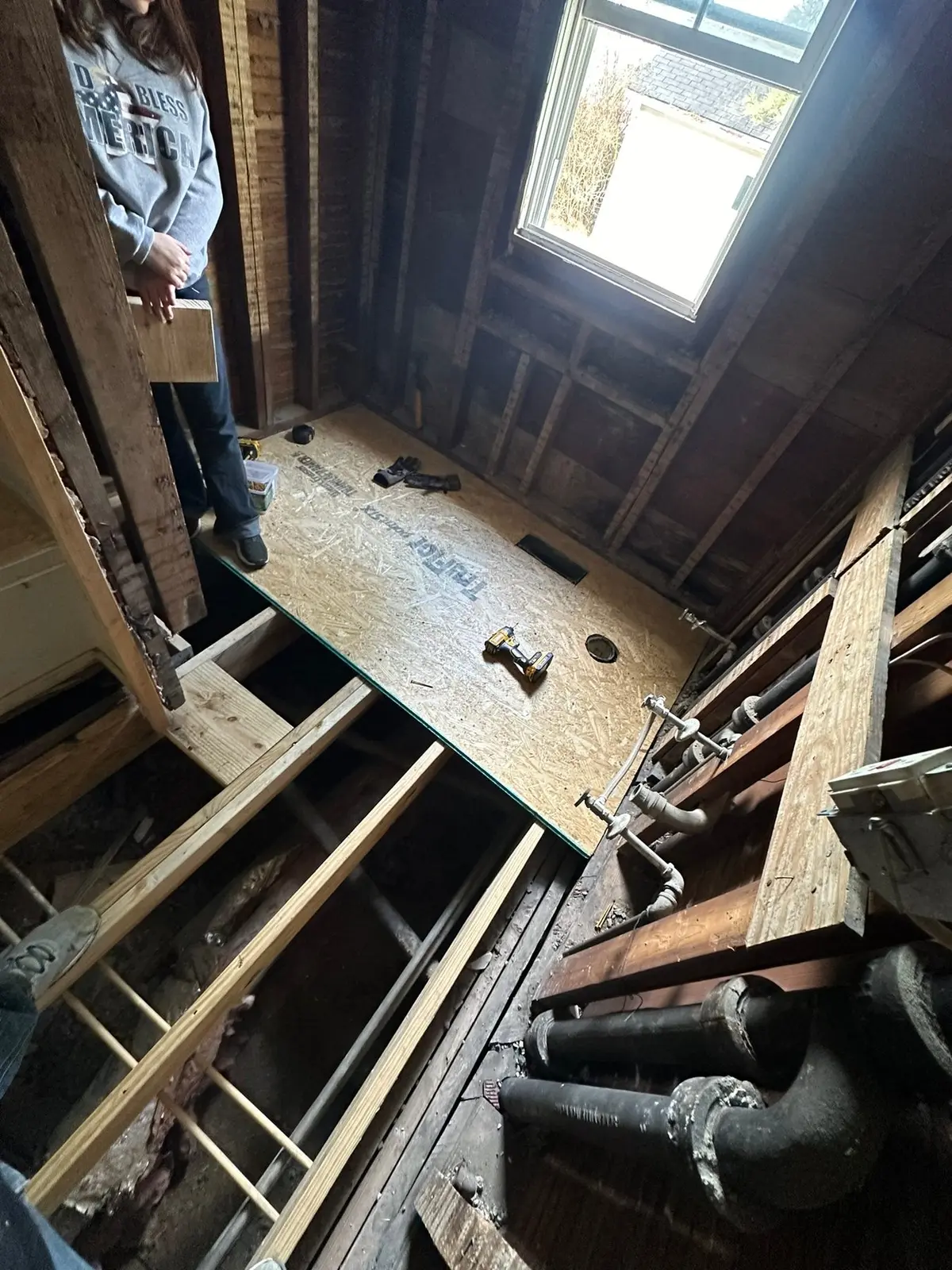 Rotted Bathroom Gutted, Floor Framing Rebuilt — Progress photo 1