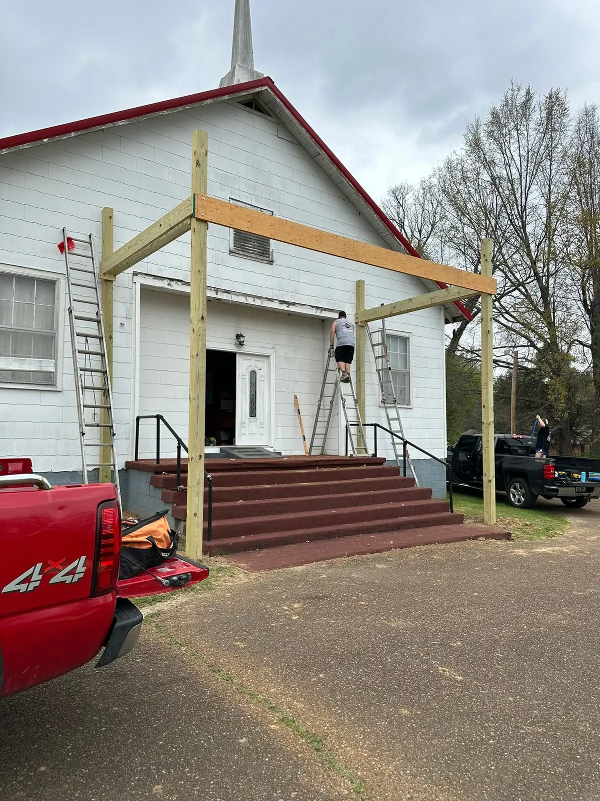 Covered Entry Porch Built at Church — Progress photo 3