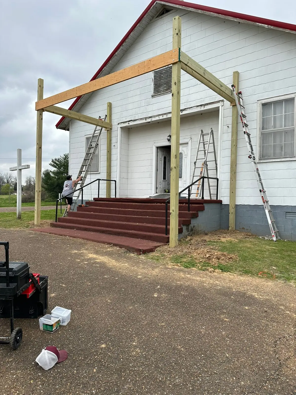 Covered Entry Porch Built at Church — Progress photo 4