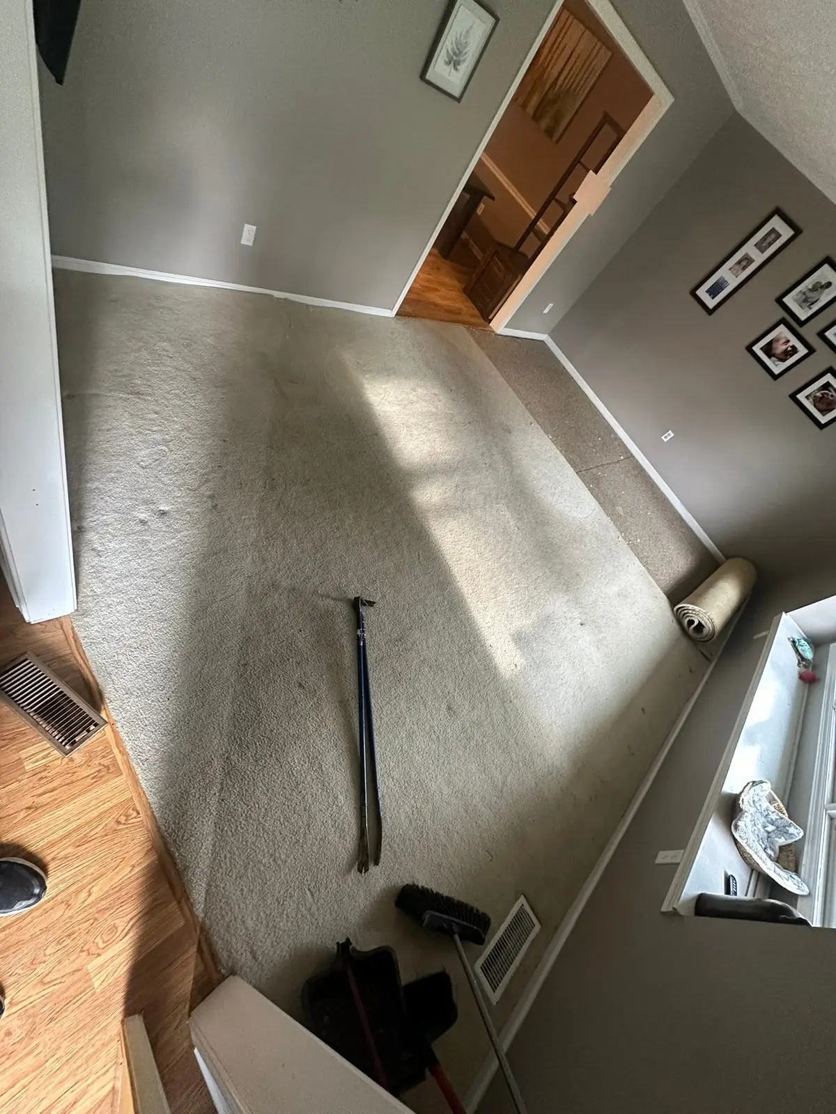 Carpet and Old Floors Replaced with Wood-Look Plank — Before photo 2