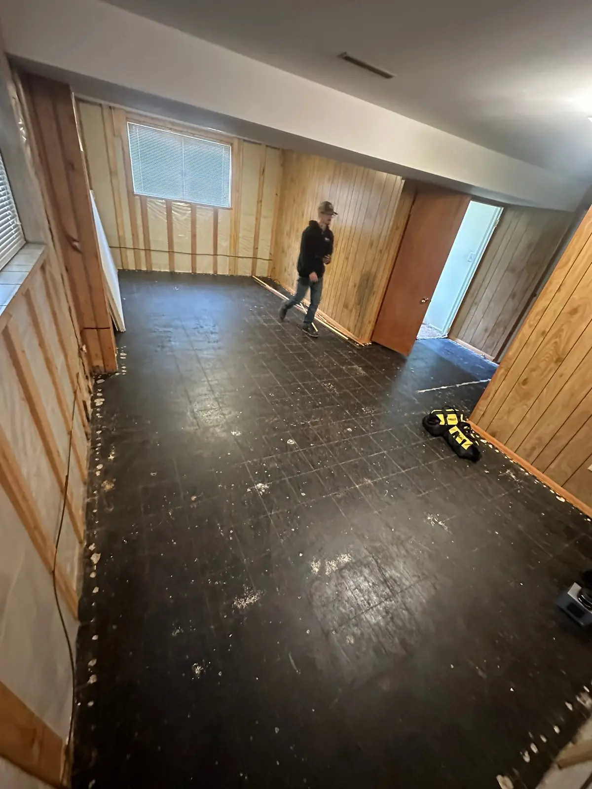 Lower-Level Remodel, Paneling to Drywall with New Floor — Demo photo 1