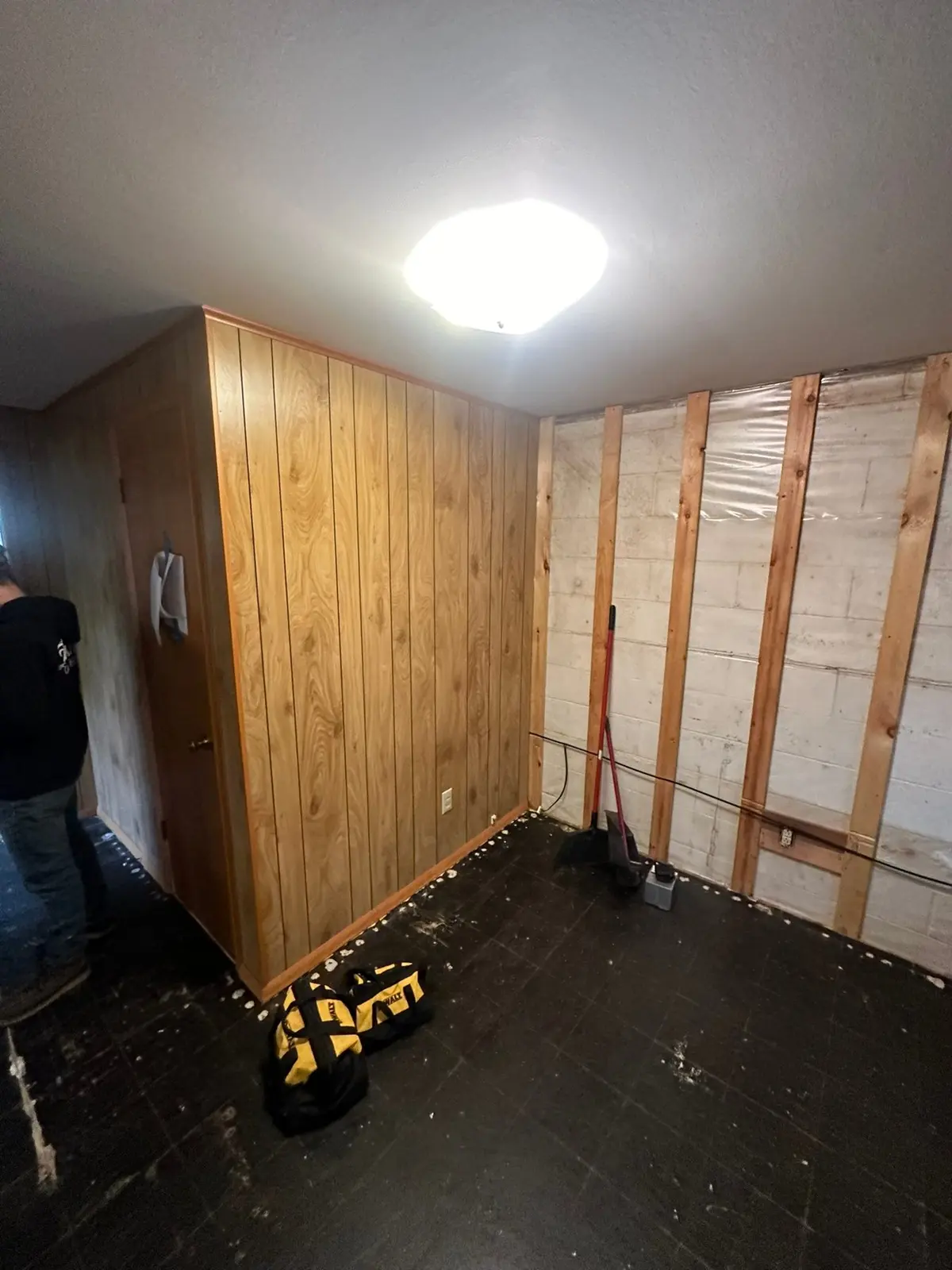 Lower-Level Remodel, Paneling to Drywall with New Floor — Demo photo 6