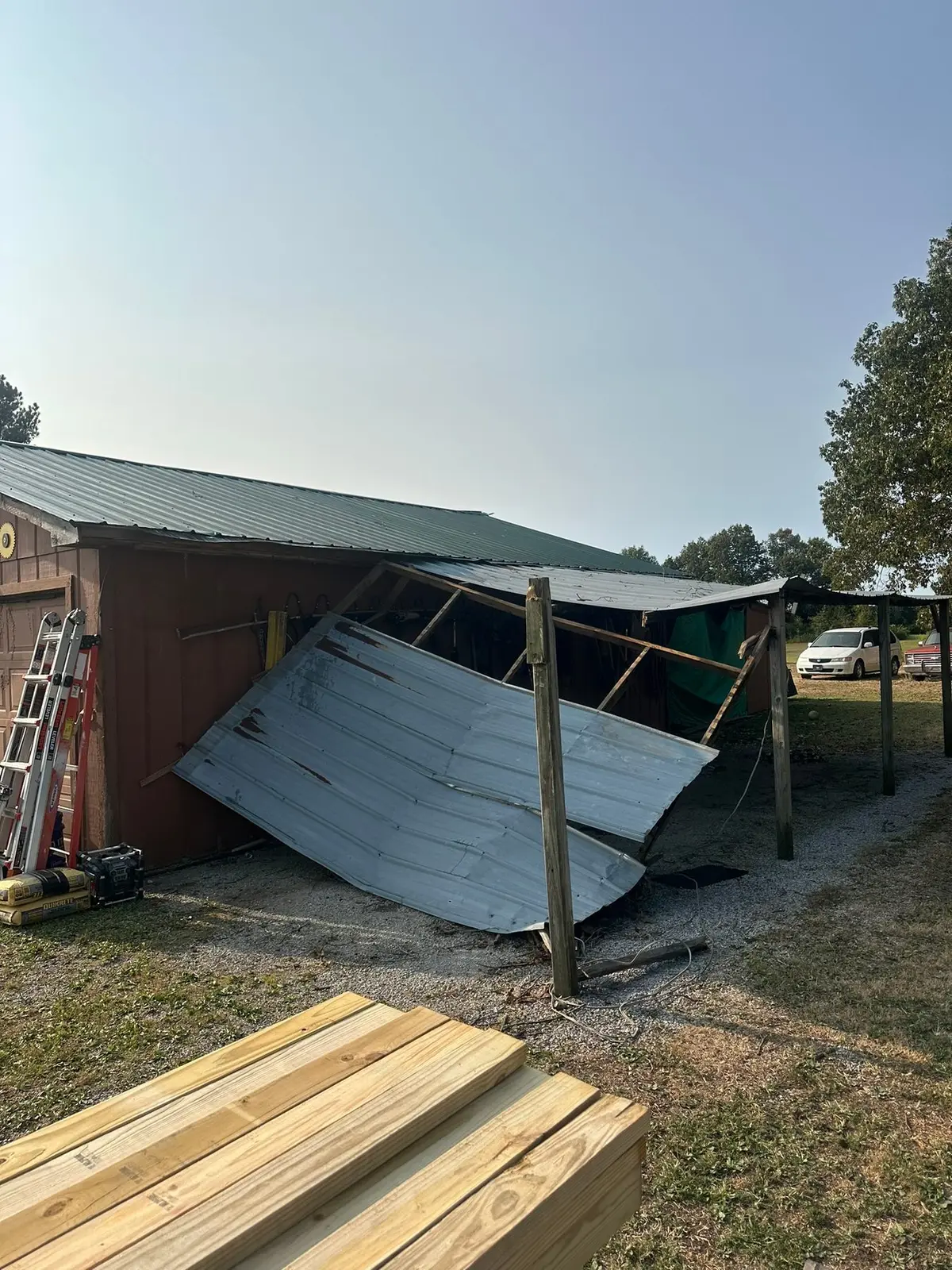 Before — Barn Lean-To Rebuilt with Metal Roof