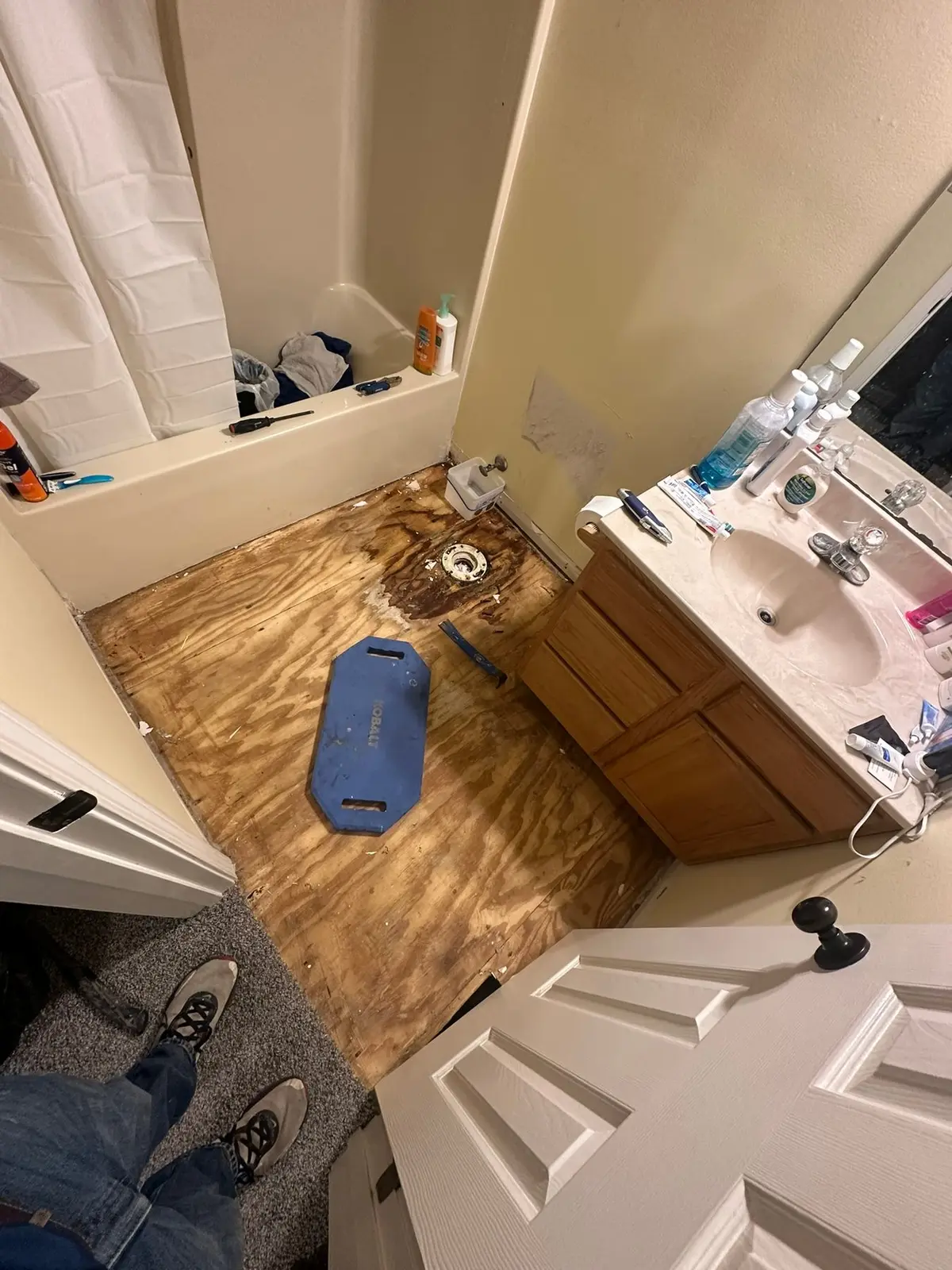 Bathroom Subfloor Repair and New Plank Floor — Demo photo 1
