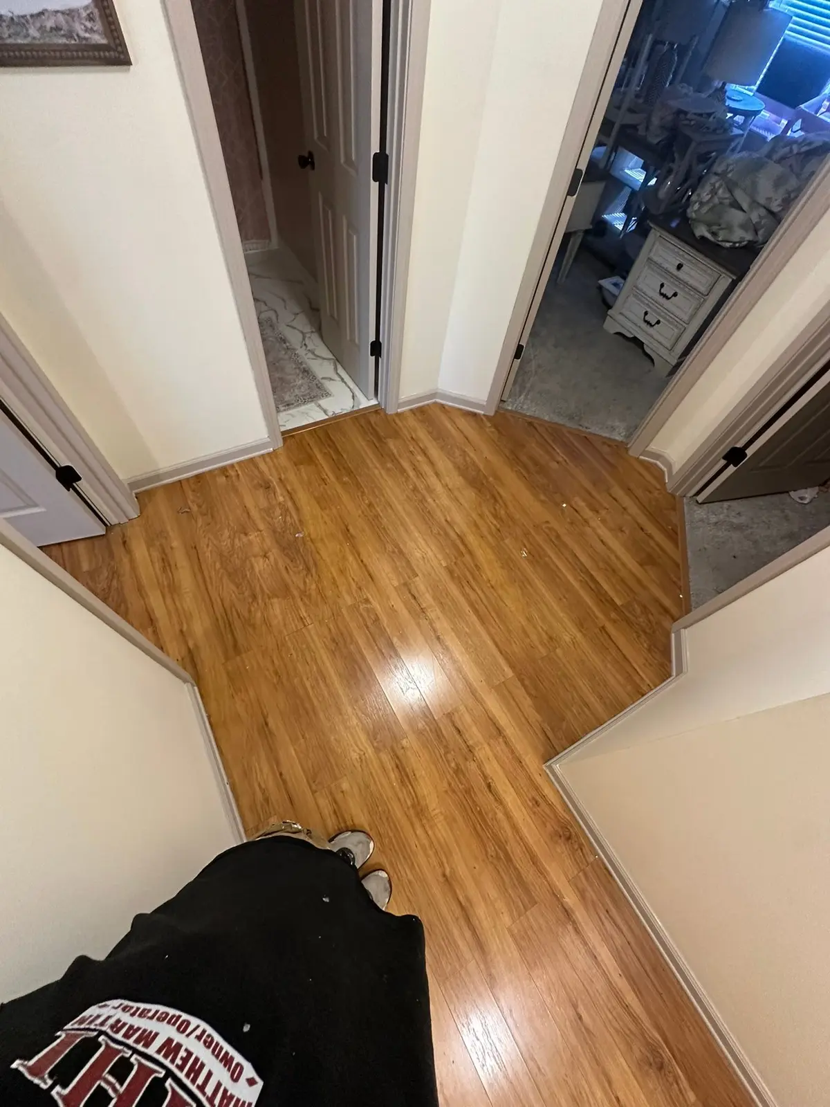 Dark Wood-Look Plank Through Main Living Areas — Before photo 2
