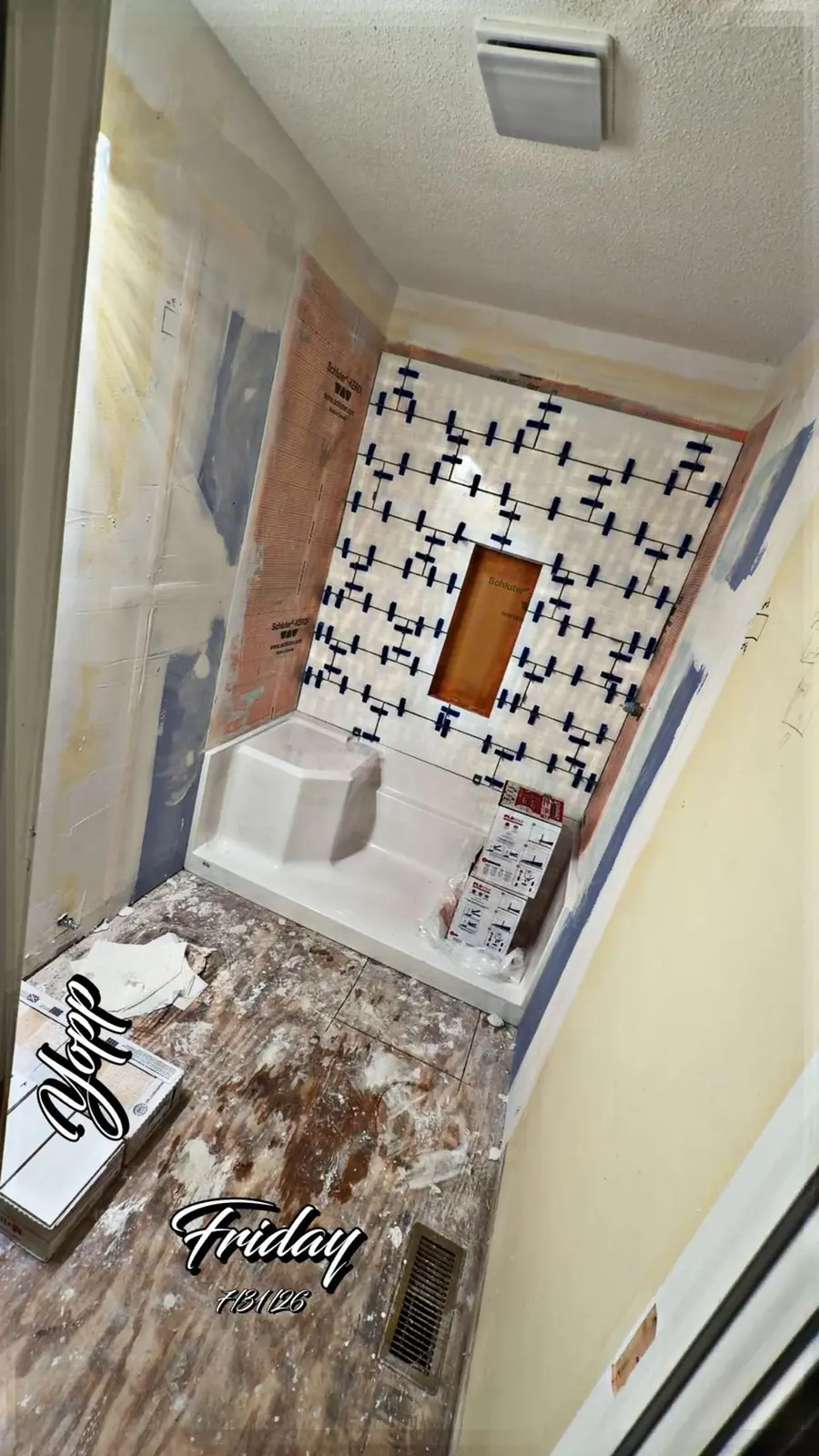 During · Shower tile installation · original photo 0038