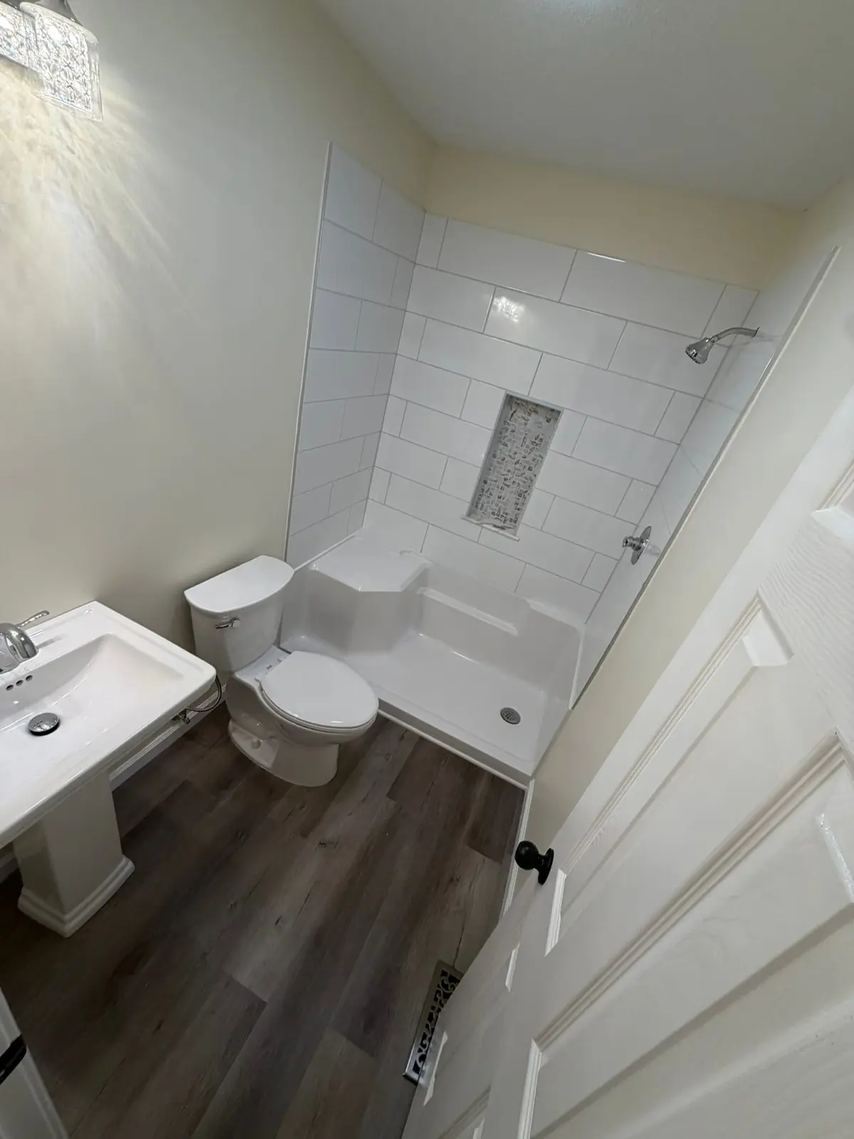 Tiled Shower with Seat and New Plank Floor