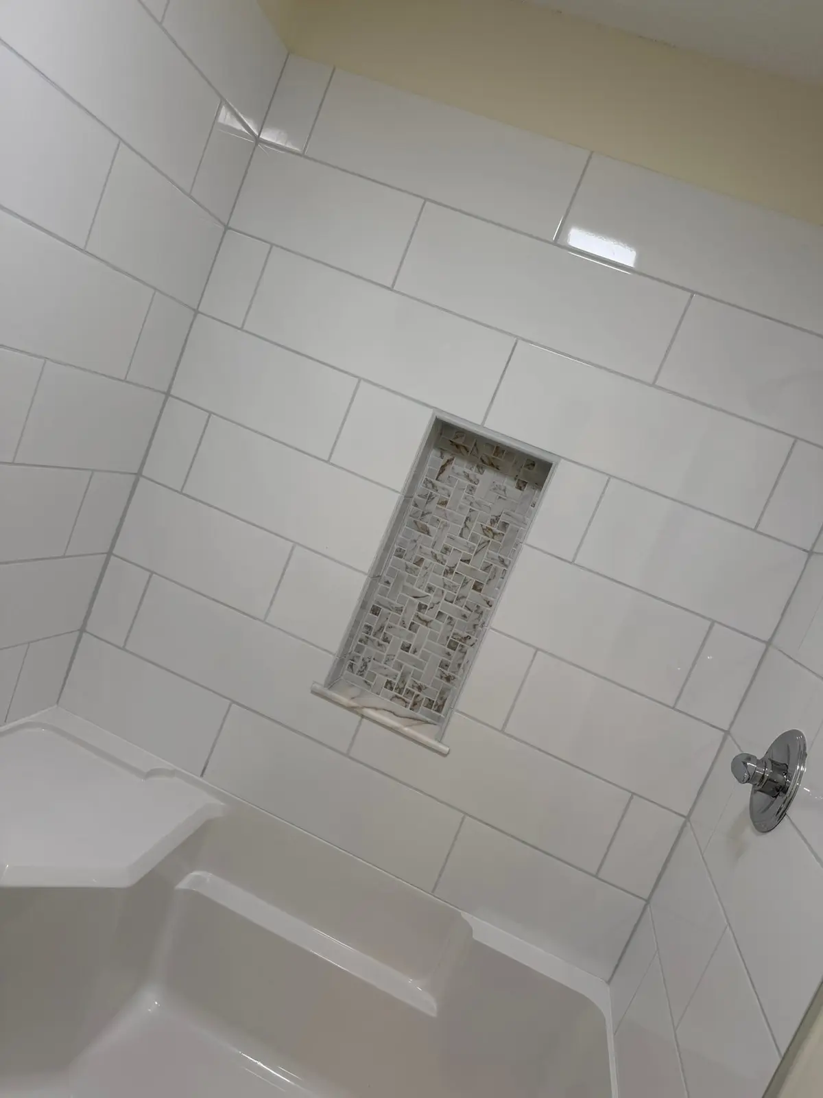 Tiled Shower with Seat and New Plank Floor — finished photo 3