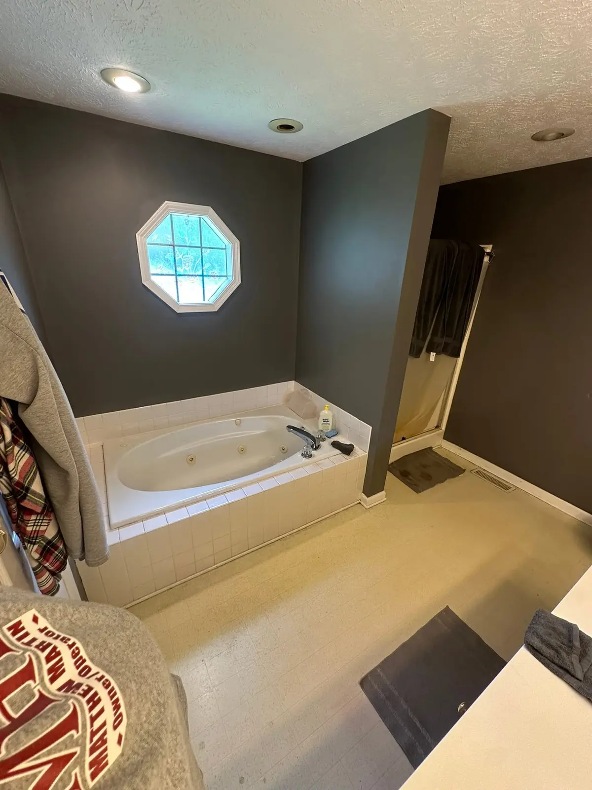 Garden-Tub Bath Gutted for New Tiled Shower
