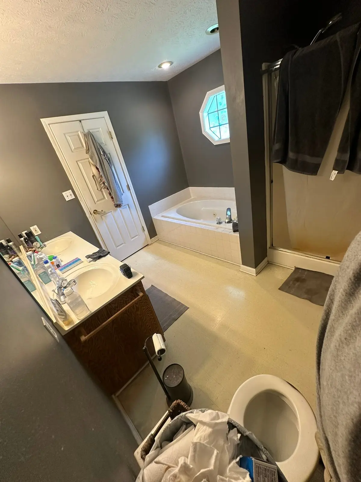 Garden-Tub Bath Gutted for New Tiled Shower — Before photo 1
